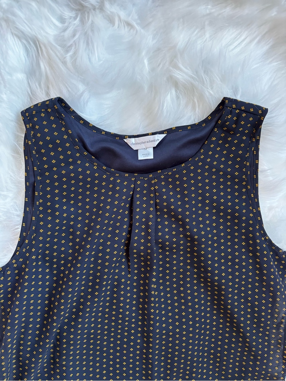 Christopher & Banks Navy tank top  Mustard Geometric Print MEDIUm